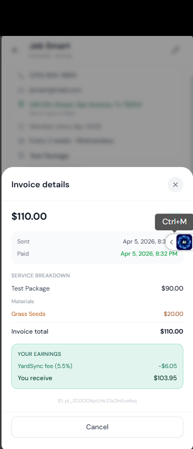Invoice summary with fee breakdown